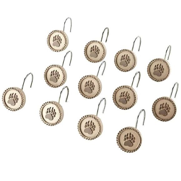 Bear Paw Prints Wildlife Lodge Shower Curtain Hooks Bathroom Décor 12-pc Bath - Picture 1 of 2